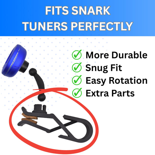 A graphic showing how to attach the snark tuner to the replacement clip.