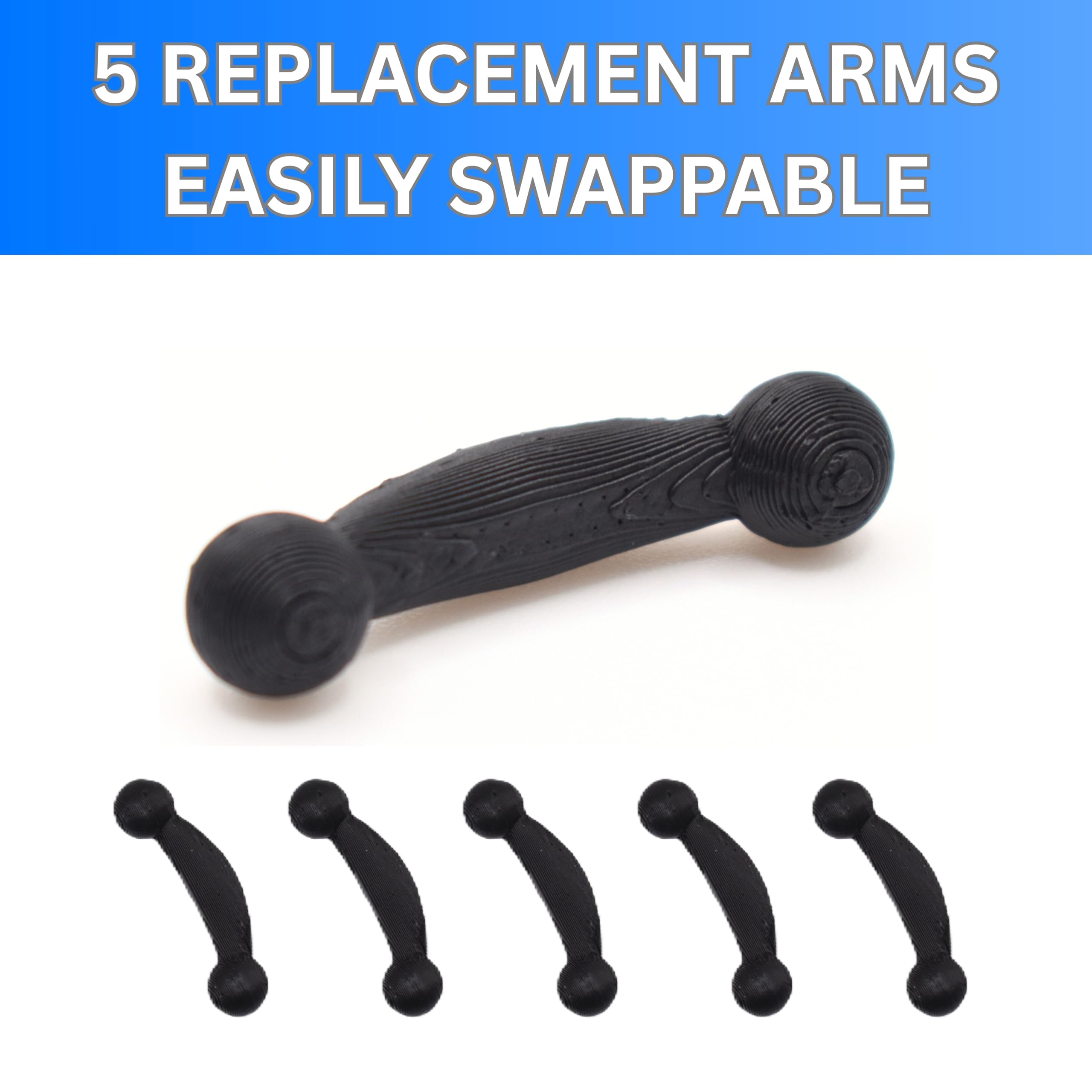 A graphic showing the five replacement arms for Snark tuners that are included with each purchase.